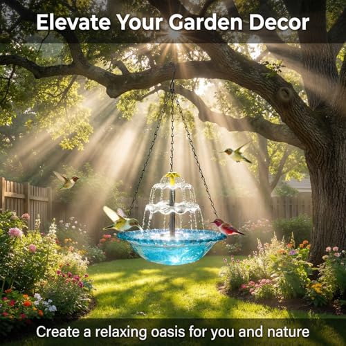 Hanging Solar Bird Bath Fountain,Solar Fountain Cascade, Hanging Bird Bath with Water for Outdoors Garden Patio Backyard Lawn Decor (Blue)