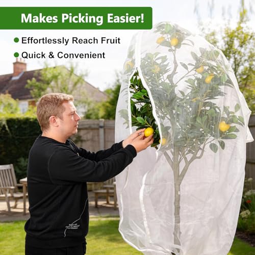 Jevrench 4 Pack 2.6 x 3.6ft Garden Netting for Plants, Fruit Tree Netting with Zipper & Drawstring, Bird Netting for Garden Protection, Blueberry Bushes, Tomato Plants & Fruit Trees - size: 2.6 x 3.6ft – 4 Pack