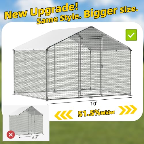 Large Metal Chicken Coop Round Top Upgrade Tri-Supporting Wire Mesh Chicken Run,Chicken Pen with Water-Resident and Anti-UV Cover,Duck Rabbit House Outdoor (6.6'L x 9'W x 6.5'H) - size: 79.2"L x 108.0"W x 78.0"H