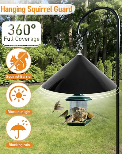 19-Inch Wide Rain Cover for Hanging Bird Feeders,Squirrel Baffle for Feeder Pole,Squirrel-Proofs for Outside Shepherd's Hooks，Baffle for Hummingbird Feeder (Black 2 Pack) - color: Hanging mount-Black 2p
