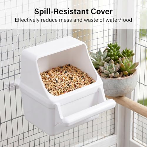 Bird Cage Feeder, 2 Pcs Hanging Plastic Water Dispenser with Hooks Bird Cage Feeder for Parrots Small Birds Pigeons Parakeet Canary Parrot