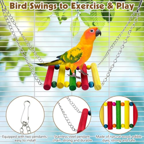 PINVNBY 2 PCS Bird Rope Ladder Bird Bridge Swing Hammock Toys Made of Natural Wood and Rope Parakeet Cage Accessories for Parrot Budgie Conure Cockatiel (Natural Wood) - color: White