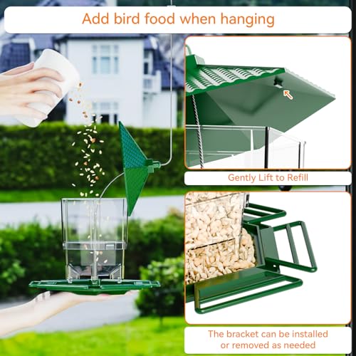 Hanging Bird Feeder for Outdoors,Large Hopper Squirrel Proof Birdfeeder for Cedar,Red,Cardinal,Blue Jay and Wild Birds,Easy to Feel Birdhouse & Bird Seed Feeder & Gazebo for Outside,Tree,Green - color: Green