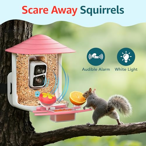 birdsnap® TUC Bird Feeder with Camera Solar Powered 2K Video with 32GB Card | AI Bird Species Identification, Squirrel-Proof, IP65 Waterproof, Outdoor Wireless, 2.4G WiFi, Gift for Mom Dad Bird Lovers - color: Pink