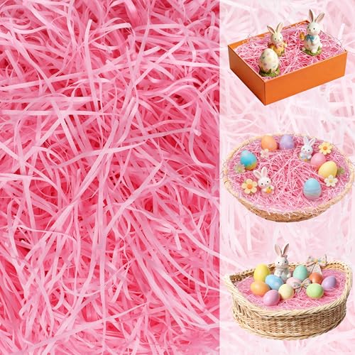 Seifar 14oz/400g Pink Easter Grass Basket Filler, Recyclable Shred Paper Shred Fillers Easter Basket Grass for Easter Gift Basket Gift Wrapping Party Decorations - color: Pink, size: 400g