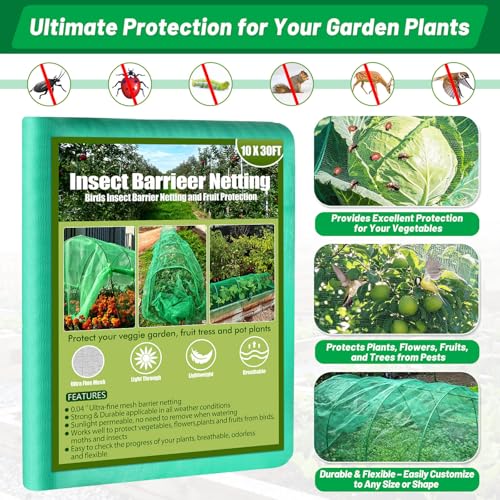 Garden Mesh Netting Kit, 7 Sets Garden Hoops with 10x30 ft Garden Covers | Bird Netting with 12 Clips, Garden Protection for Raised Beds Greenhouse Vegetable Plants Flowers - color: Green