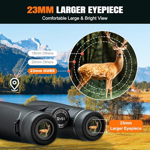 12x54 Binoculars for Adults High Powered - Large Eyepiece & Waterproof | BAK4 Prism, Clear Low Light Vision, Easy Focus, for Bird Watching, Wildlife, Cruise, Travel, Hunting, Outdoor Sports - size: 12x54