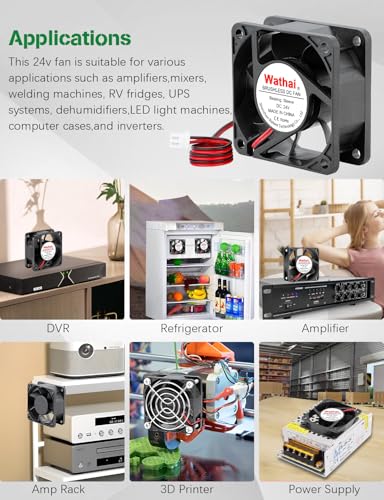 Wathai 60mm 24V DC Brushless Cooling Fan 24volt 2Pin 6025 for DIY Exhaust | 60x60x25mm High Speed Brushless Computer Case Fan for Amplifier，RV Fridge, Solar Battery Box, Server Ventilation - style: 24V Sleeve 60mm