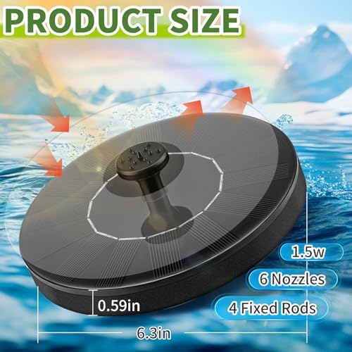 1.5W Solar Fountain, Solar Water Fountain with 6 Nozzles, Solar Water Pump Floating Fountain for Bird Bath, Pond, Garden, Pool, Fish Tank - color: 1.5w Solar Fountain Pump