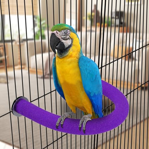 Rypet U-Shaped Large Parrot Perch, Quartz Bird Perch for Cage(Purple XL) | Safe Chew & Rest Perch for Large Birds, Durable Non-Toxic Cage Accessory, for Parakeets Cockatiels Conures Macaws - color: Purple, size: X-Large