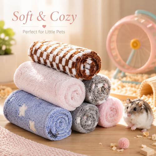 Grddaef Guinea Pig Fleece Blankets 6 Pieces Waterproof & Washable Small Animal Cage Liners Sleep Mat Bedding Pad for Hamster Chinchilla Rabbit Hedgehog (S-7.9 x 7.9 Inch) - size: S-7.9 x 7.9 Inch
