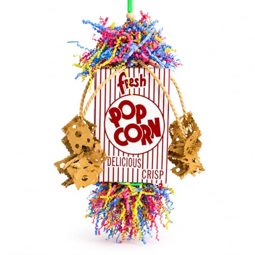 Bonka Bird Toys Popcorn Explosion Bird Toy 15" x 6" Foraging Shredding Toy for Small to Medium Birds Parakeets Cockatiels Conures Natural Paper Cardboard Hanging Cage Toy (Pack of 1) - size: Pack of 1