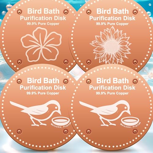 OICEME Bird Bath Purification Disk Pure Copper Outside Winter Solar Power Birdbath Heater Deicer Cage Hanging Bowl Metal Warmer Deck Railing Glass Concrete Ceramic Stand Outdoor Water Fountain 4PCS - color: Gold 4 PCS Flower ＆ Birds