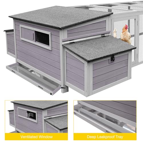 Extra Large Chicken Coop with Run, Outdoor Wooden Hen Poultry Cage Nesting Box, Elevated Frame, Removable Pull Out Tray, Weatherproof Rabbit Hutch Duck House for Backyard Lawn Garden - color: Grey, size: 103.0"L x 39.0"W x 26.8"H