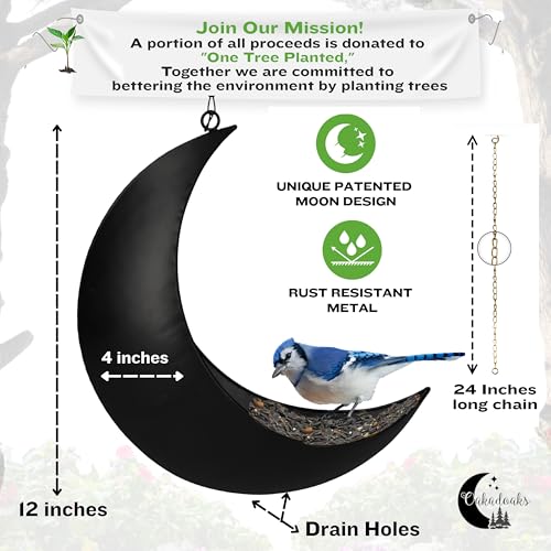 Hanging Moon Bird Feeder – Unique Metal Bird Feeders for Outdoors, Black Rust-Resistant, – Wild Bird Feeder for Bluebirds, Cardinals, Finches, and Backyard Birdwatching (Black) - color: Black