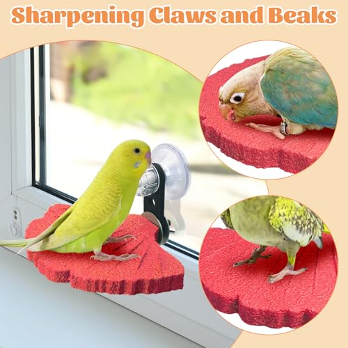 3PCS Bird Perch Bird Beak Grinding Stone with Suction Cups for Small Birds Foot Claws Trimmer Bird Stand Platform Parakeet Cage Perch Parrot Cage Accessories for Indoor Window Viewing (Pink) - color: Pink, size: Suction cup style