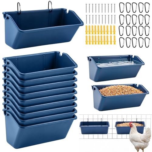 10 Pack Chicken Feeder,5 Quart Hanging Goat Waterer,Dark Blue | Two Mounting Options, Metal Clips and Screws,Solid base without holes,Livestock Feed Buckets for Sheep Duck Coop, Farm, Geese - color: Dark Blue