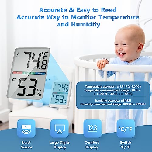 Digital Thermometer Hygrometer, Large LCD Screen Room Thermometer Temperature, Wall Thermometer Humidity Indoor with High Accuracy, Suitable for Greenhouse, Home and Office Measuring Devices