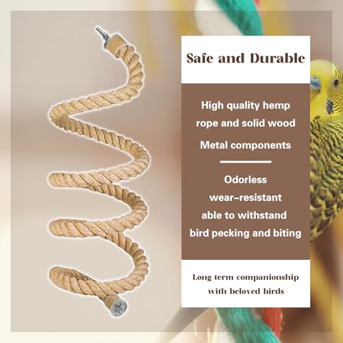 3pcs Bird Rope Perch for Parrots,Bird Cage Climbing Rope Toys Accessories | Bendable Climbing,Bendable Natural Jute Boing with Pine Wood and Stainless Steel Mount,Parakeet Lovebirds(Natural Jute)