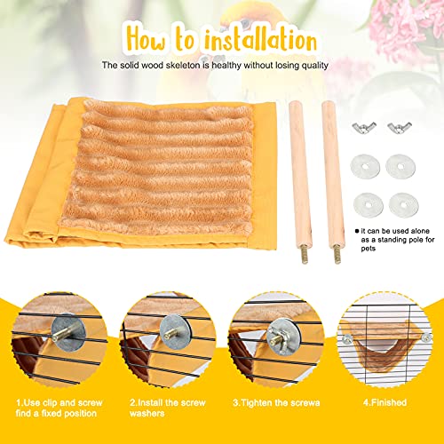 BWOGUE Bird Nest Bed Hanging Hammock, Parakeet Bed for Cage, Cockatiel Bed | Warm Fleece Snuggle Hut, Double-Layer Comfort, Wooden Perch Setup, Washable Hammock - color: Yellow, size: Medium (9"x7.2")