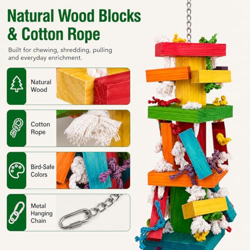 35" Extra Large Parrot Toys - Chewable Foraging Toys for Macaws, African Grey, Amazon Parrots - Durable Bird Cage Accessories Gift - size: 35"
