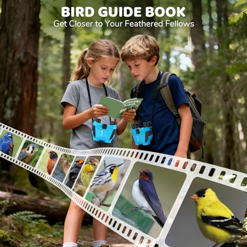 Aurosports 15x25 Compact Binoculars for Kids with Bird Guide Book, Blue | Lightweight Easy Focus with Carrying Case & Strap; Durable Fully Coated; Birdwatching Cruise Travel Gift for 8-12 Boys Girls - color: Blue