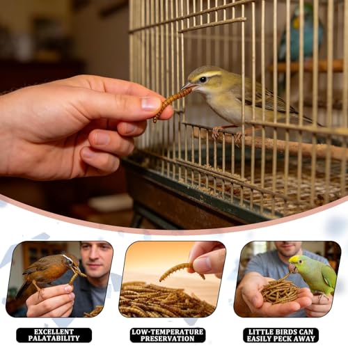 Premium Dried Mealworms for Birds, 4 oz Canister - 100% Natural Bird Food Wild Bird Treat - High Protein Feed for Chickens, Bluebirds, Robins & Wild Birds - Easy-Pour Container (4 oz)