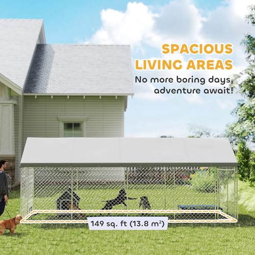PawHut Outdoor Dog Kennel for Large Breed 20' x 7.5' x 8' w/Secure Lock | Heavy Duty Large Dog Kennel Outside, Waterproof Roof, Galvanized Chain Link Pet Enclosure, for Chicken, Duck - size: 236.2"L x 90.6"W x 94.5"H