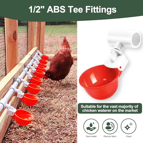 ABS Chicken Waterer Tee Fittings for Threaded Water Cups & Nipples | 20-Pack Thickened One-Piece Build, 1/2" Slip x 1/8" FPT, Outperforms PVC, Leak-Proof Install