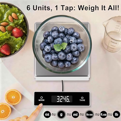 THINKSCALE 11lb/5kg Digital Kitchen Scale, 1g/0.01oz Pull-Out Display | Stainless Steel Platform, Auto-Shutoff, Tare, 6 Units, for Baking, Cooking, Food Scale, Weight Loss, Keto & Meal Prep - color: Stainless Steel-Silver