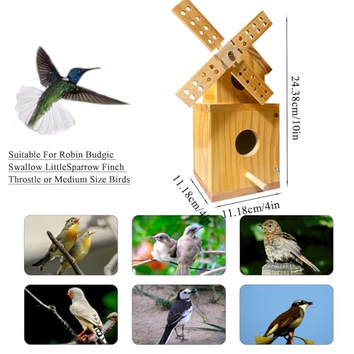 Wood Bird House, Hanging Windmill Bird Houses for Outside, Cedar Birdhouse Outdoors for Robin Budgie Swallow Little Sparrow Finch Throstle, Bluebird Houses for Outside, Assembly Required