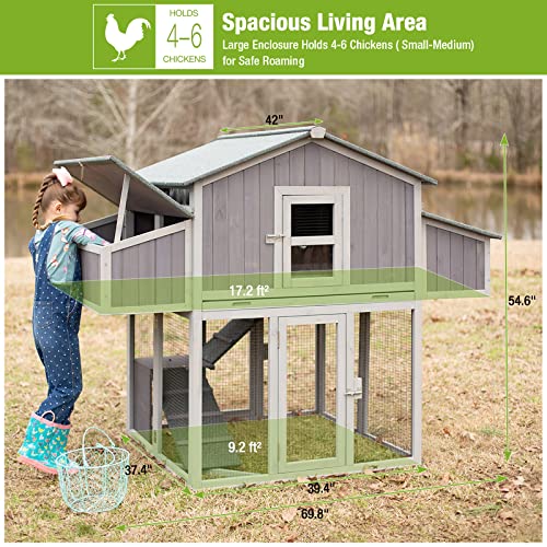 GUTINNEEN Chicken Coop with Run for 4-6 Chickens, 26ft² Large Hen House with Nesting Box, Foldable Poultry Cage with Pull Out Tray and Waterproof Roof, Easy to Assemble - color: Grey with Run 26.4ft²