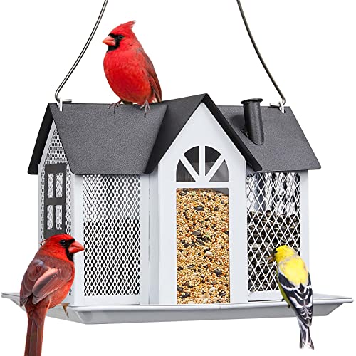 Kingsyard Bird Feeder House for Outside, Metal Mesh Wild Bird Feeder with Triple Feeders for Finch Cardinal Chickadee, Large Capacity, Weatherproof and Durable | with Triple Feeders, Squirrel Chew Proof, 3 lbs Large Capacity, Weatherproof, Easy to Clean &