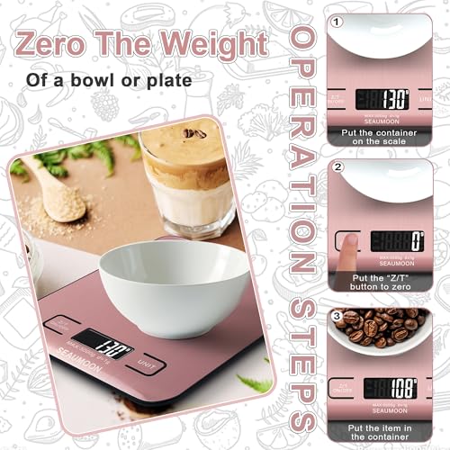 Food Scale Kitchen-Scale 11lb/5kg Food Scale for Kitchen Stainless Steel LCD Display Tare Function (g/oz/ml) for Meal Prep Coffee (Batteries Included) Pink - color: Pink