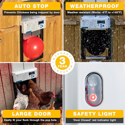 ChickenGuard AIO Complete Automatic Chicken Coop Door Plus Solar Kit | Solar-powered automatic chicken door opener with timer/light sensor, anti-pinch, weather-resistant anti-lift aluminum door