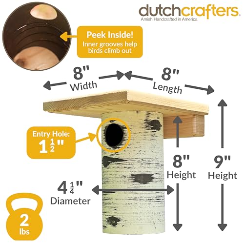 DutchCrafters Cedar Wood Pole Mount Gilbertson Bluebird House with Removable Base, Weatherproof Wooden Birdhouse Blue Bird Nesting Box for Outdoors - color: Natural