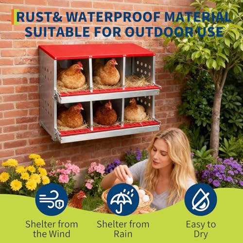 Chicken Nesting Box, 2-Tier 6 Compartments Metal Poultry Nest Box, Hen Laying Box, with Perch & Ventilation Holes, for Backyard Chicken Coops Home Poultry Raising - size: 37.8"L x 18.9"W x 28.0"H