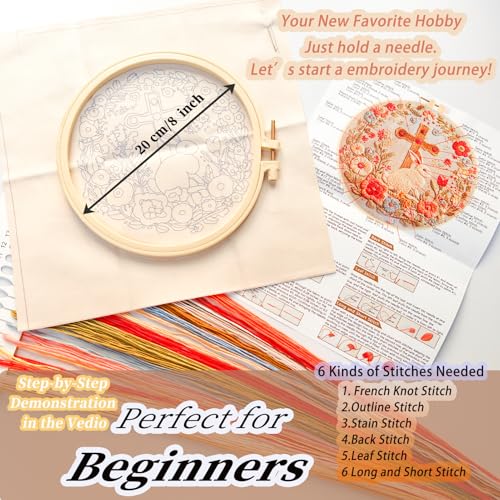 FONNUY Easter Rabbit Floral Cross Embroidery Kit, Easter Egg Happy Rabbits Bunny Stamped Pattern Kits for Audlt Beginners, Hand Works Crafts, 8 x 8'' (Happy Bunny 02) - color: Happy Bunny 02