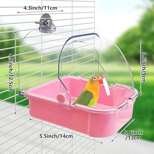 Tfwadmx Bird Cage Bath Hanging Parrot Bath Tub Water Shower Food Feeder Holder Tray Bird Bath Supplies for Small Birds Canary Budgies Cockatiel Lovebirds (Pink) - color: Pink