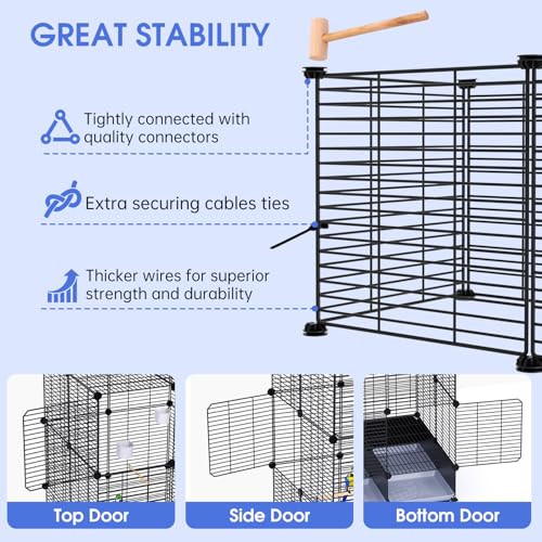 Flight Bird Cage, Large Metal Parakeet Cage with Wheels | With Perches, Slide-Out Trays, Bowls & Bird Toys for Cockatiels, Lovebirds & Small to Medium Birds, 25.5" x 25.5" x 46"