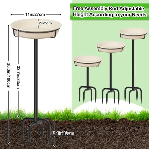 Bird Baths for Outdoors Heavy Duty, 39in Detachable Birdbaths for The Garden Clearance, Bird Bath Bowl Spa & Birdfeeder with Metal Stake Stand for Outdoors Garden, 4 Spiky Feet (C) - color: White