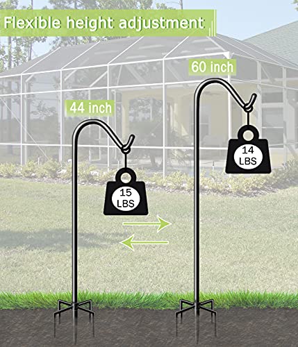 60 Inch Tall Shepherd Hooks with 5-Forked Base, Adjustable Heavy Duty Bird Feeder Pole Stand Hanger for Outdoor, Shiny Black, 1 Pack - size: 60 Inch, style: 1pcs