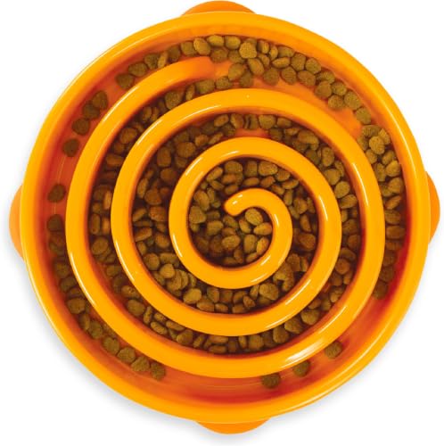 Outward Hound Fun Feeder Slo Bowl – Large 4‑Cup Capacity,Slow Feeding,Medium to Large Dogs,Non‑Slip,Orange,Swirl Pattern,(Pack of 6) - color: Orange, size: Large (Pack of 6)