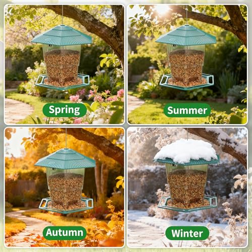 Bird Feeder for Outdoors Hanging,Hanging Wild Bird Feeders with S Hook for Blue Bird, Cardinals, Finches,Wild Birds Seed Feeder, As Gift for Bird Lovers（Green） - color: Green Bird Feeder