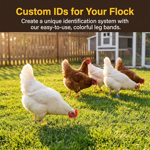 Chicken Leg Bands, 100 Pack | Adjustable Poultry Identification Bands with Number and Letter Charms for Chicks and Birds