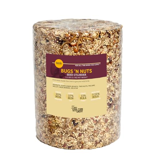 Birds Choice Bugs 'N Nuts Cylinder Seed | Wild Bird Food with Insects & Fruit | High-Energy Mix of Sunflower Hearts, Peanuts, Mealworms & Tree Nuts | High Protein & Bird Feed | 5.5 lbs | High-Energy Mix of Sunflower Hearts, Peanuts, Mealworms and Tree Nut