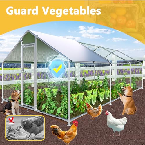 Large Chicken Coop Chicken Runs for Yard with Cover Outdoor Metal Pet Pens Poultry Cage Duck Rabbit House Backyard Use - size: 19.2'Lx9.84'Wx6.6'H