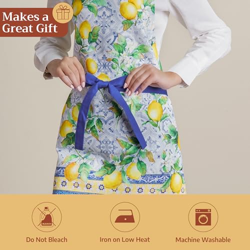 Maison d' Hermine Aprons for women with Pocket 100% Cotton (27.50"x31.50") | Adjustable Neck Strap & long ties Apron Men Chef Wedding Cooking Gardening Server Maid - color: 025 - Citrus