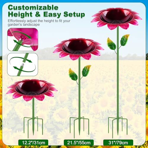 Bird Bath for Outside, 2 Pack 31.5 Inch Metal Bird Baths with Stake and Upgraded 5-Prong Base, Freestanding Sunflower Birdbath Birdfeeder Deep Water Bowl Feeder for Lawn Yard Garden Decor