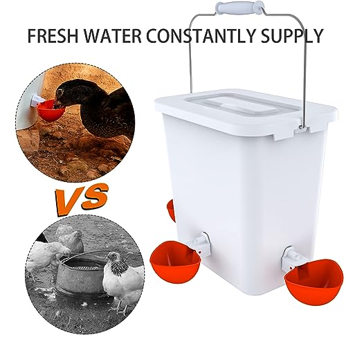 Large Automatic Chicken Feeder and Waterer Set Hanging Chicken Water Feeder Poultry Feed Bucket - color: White